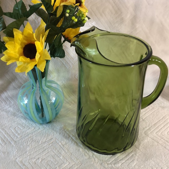 Retro Green Glass Pitcher and Vase - Picture 8 of 9